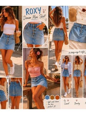 ROXY Button Fly Frayed Mini Jean Skirt